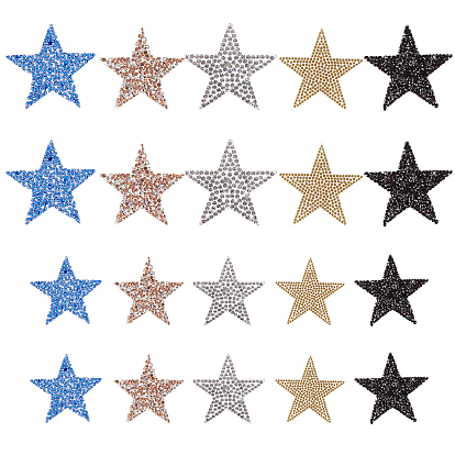 20Pcs 10 Style Rhinestone Star Cloth Iron On/Sew On Patches, Costume Accessories, Appliques