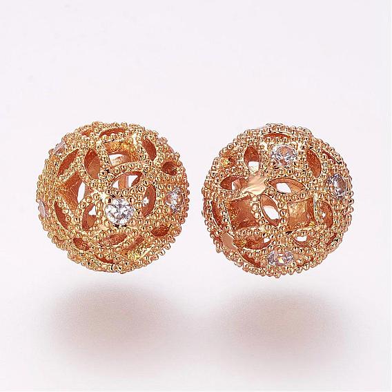 Латунные микро проложить кубического циркония бусы, круглые, полый