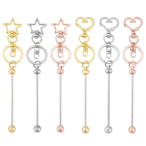 12шт. 6 стили, брелок из сплава с бусинами для изготовления ювелирных изделий и поделок своими руками, с карабин-лобстерами 