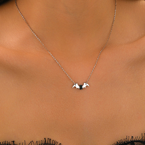 Ожерелья с подвеской в виде летучей мыши в стиле готики для женщин на Хэллоуин из латуни с черными кубическими цирконами