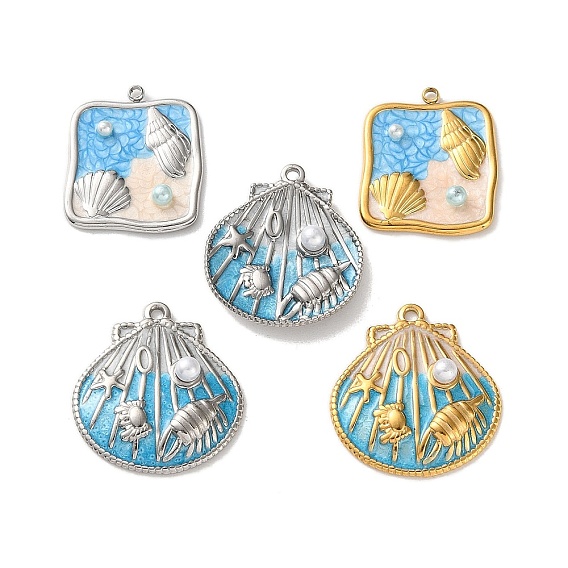 304 прелести нержавеющей стали, формы раковины, с эмалью и АБС-пластиком, имитация жемчуга, ионное покрытие (ip)