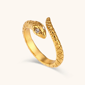 Винтажное женское кольцо в виде змеи из нержавеющей стали 18k с позолотой и ромбовидными глазами и сетчатым узором