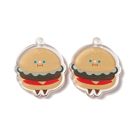 Transparent Acrylic Pendants, Hamburger with Smiling Face Pattern
