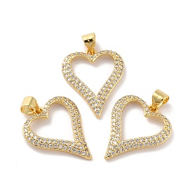 Rack Plating Brass Micro Pave Cubic Zirconia Pendants, Cadmium Free & Lead Free, Real 18K Gold Plated, Heart