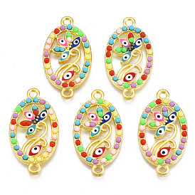 Alloy Links, with Enamel and Resin, Oval with Evil Eye & Flower, Colorful