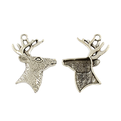 Tibetan Style Christmas Reindeer/Stag Head Alloy Pendants, Cadmium Free & Lead Free, 49.7x44.5x8mm, Hole: 4mm, about 47pcs/500g