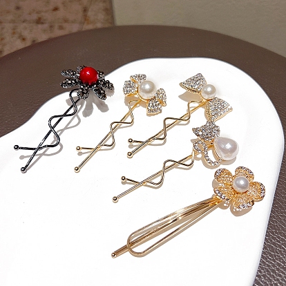 Шпильки-невидимки со стразами из сплава, с имитацией жемчужина бисера