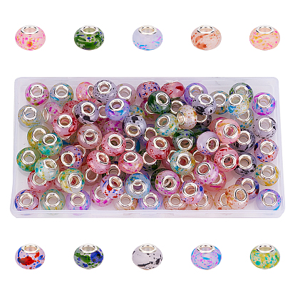 100 шт 10 цвета смолы европейские бусины, бусины с большим отверстием, с латунными двойными ядрами, платиновый оттенок, имитация желе, рондель