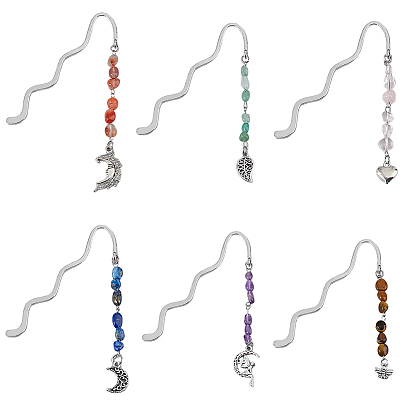 Сплавные волнистые закладки, с натуральным красным агатом, лазуритом, зеленым авантюрином, аметистом, розовым кварцем и тигровым глазом