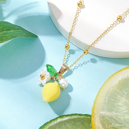 Ожерелья с подвесками из смоляных фруктов, ожерелья-цепочки из латуни, золотые