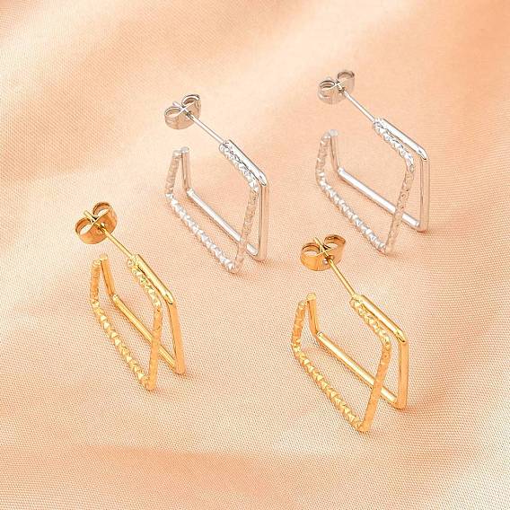 304 двухслойные квадратные серьги-гвоздики из нержавеющей стали, ионное покрытие (ip)