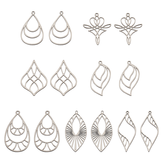 14 шт 7 стиль подвески из нержавеющей стали, слеза/лист/конский глаз/сердце