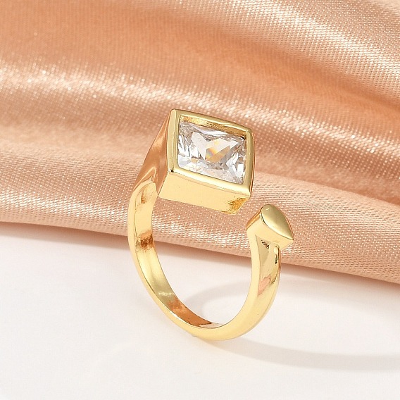 Ромбовидные латунные кольца-манжеты с прозрачным кубическим цирконием для женщин