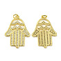 Rack Plating Brass with Cubic Zirconia Pendants, with Jump Ring, Long-Lasting Plated, Cadmium Free & Lead Free, Hamsa Hand Charm