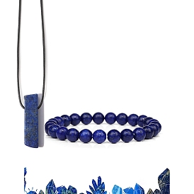 Natural Gemstone Beads Stretch Bracelets & Pendant Necklaces Sets for Men