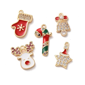 Латунные микро проложить кубического циркония подвески, Новогодняя тема, реальный 18 k позолоченный, с эмалью
