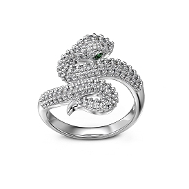 Rhodium Plated 925 Sterling Silver Wrap Snake Finger Rings, Cubic Zirconia Ring for Women Men