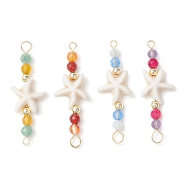 4шт. 4 цвета летний пляжный окрашенный синтетический бирюзовый соединительные подвески, с натуральными смешанными каменными ограненными круглыми бусинами и 304 двойными петлями из нержавеющей стали, золотые