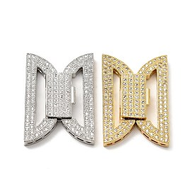 Brass Micro Pave Clear Cubic Zirconia Fold Over Clasps, Cadmium Free & Lead Free, Bowknot