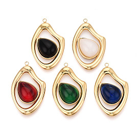 304 подвески из нержавеющей стали и стекла, самородки с каплевидным шармом, вакуумное покрытие pvd, реальный 18 k позолоченный