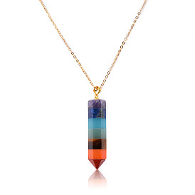 Colorful Hexagonal Prism Crystal Pendant Necklace for Women Yoga Jewelry