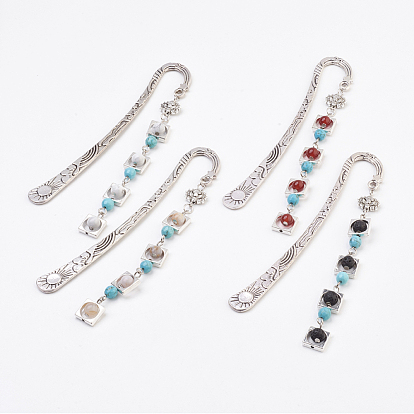 Signets pendentifs pierres naturelles, avec les accessoires en alliage de style tibétain