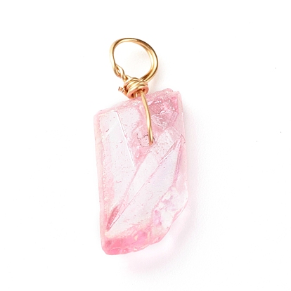 Electroplated Natural Quartz Pendants, with Real 18K Gold Plated Eco-Friendly Copper Wire, Chip