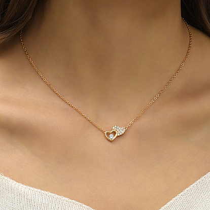 Brass Cubic Zirconia Heart Pendant Necklace for Women