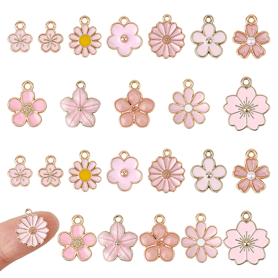 48 piezas 12 estilos colgantes de aleación de esmalte, dorado, encantos de la flor
