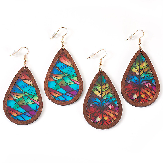 2пары 2 цветные акриловые серьги-подвески для женщин, слеза, золотые