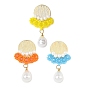 3Pcs 3 Colors Glass Seed Beaded & ABS Plastic Imitation Pearl & Glass Pendants, Flower Charm, with Rack Plating Brass Chandelier Components