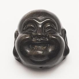 Pendentifs d'obsidienne à bruyère dorée naturelle, tête de bouddha