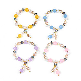 Браслеты с подвесками из натуральных драгоценных камней и стеклянных бусин, стрейч браслеты, с латунной бисера