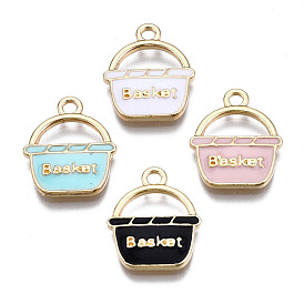 Alloy Pendants, with Enamel, Cadmium Free & Lead Free, Light Gold, Basket with Word
