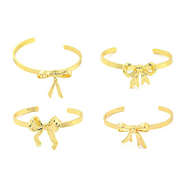 Bowknot Rack Plating Brass Open Cuff Bangles for Women, Cadmium Free & Lead Free, Long-Lasting Plated