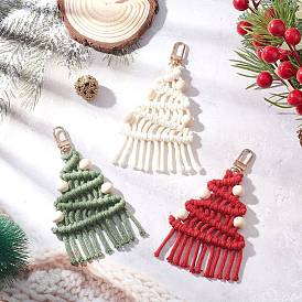 Подвеска из хлопка на рождественскую елку, с поворотными застежками из сплава и деревянными бусинами