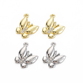 Rack Plating Alloy Pendants, with Crystal Rhinestone and Word Nice, Cadmium Free & Nickel Free & Lead Free, Butterfly Charms