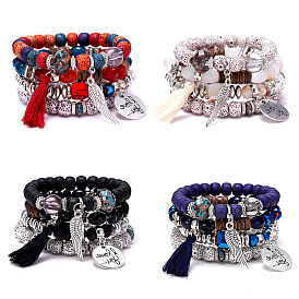 Набор тянущихся браслетов в стиле бохо с натуральными бусинами «луна и звезда» синъюэ бодхи, сплав плоские круглые и кисточки подвески ювелирные изделия для женщин