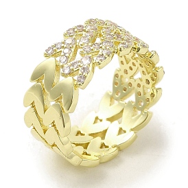 Brass Micro Pave Cubic Zirconia Rings for Women, Long-Lasting Plated, Leaf