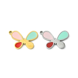 304 Stainless Steel Manual Polishing Pendants, with Enamel, Butterfly Charms