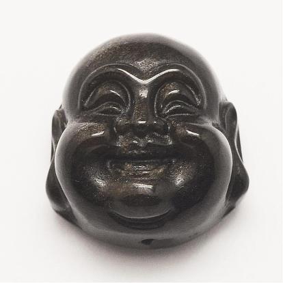 Natural Golden Sheen Obsidian Pendants, Buddha Head