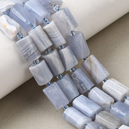 Natural Blue Lace Agate Beads Strands, Column, Faceted, with Seed Beads