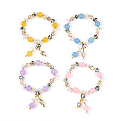 Браслеты с подвесками из натуральных драгоценных камней и стеклянных бусин, стрейч браслеты, с латунной бисера