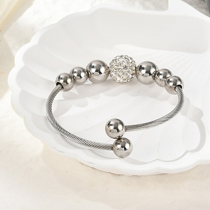 304 из нержавеющей стали манжеты браслеты, браслеты с крутящим моментом для женщин, со стразами из полимерной глины и шариками