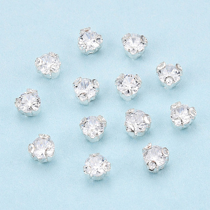 Sew on Rhinestone, with Brass Prong Settings, Long-Lasting Plated, Flat Round, Nickel Free