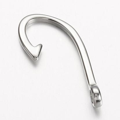 304 Stainless Steel Hook Clasps, Fish Hook Charms, For Leather Cord Bracelets Making, Hook