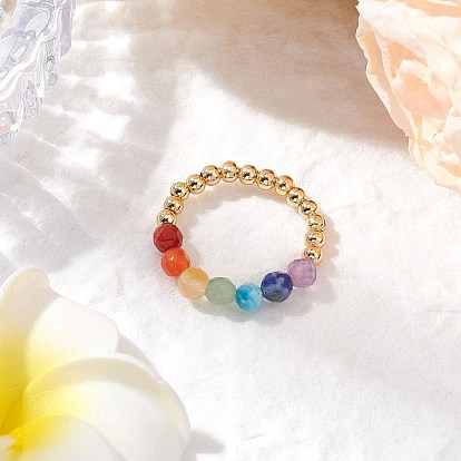 Натуральный аметист, натуральный лазурит, натуральный апатит, натуральный зеленый авантюрин, натуральный цитрин и латунные бусины, кольца-чакры, с эластичной нитью кристалл