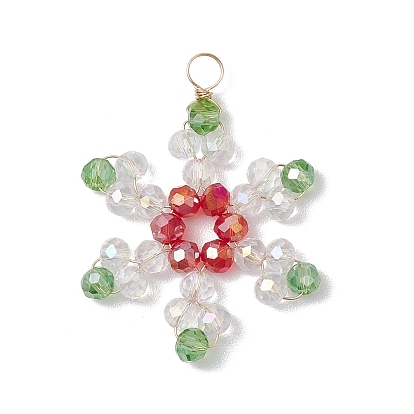 Подвески из гальванических бусин, с золотой медной проволокой, снежинка