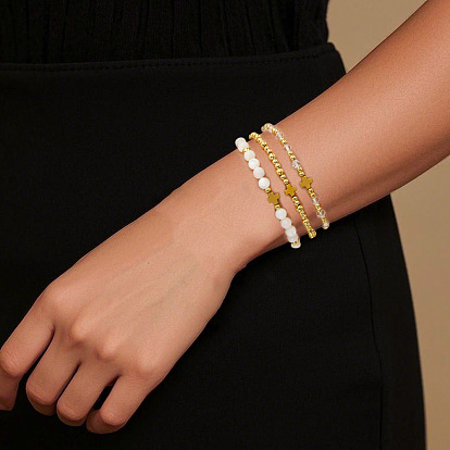 Женские браслеты из латуни и ракушек с круглыми бусинами, крестик