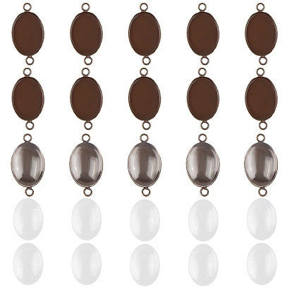 ARRICRAFT DIY Link Making Kits,include Oval Brass Cabochon Connector Settings, Plain Edge Bezel Cups and Transparent Glass Cabochons